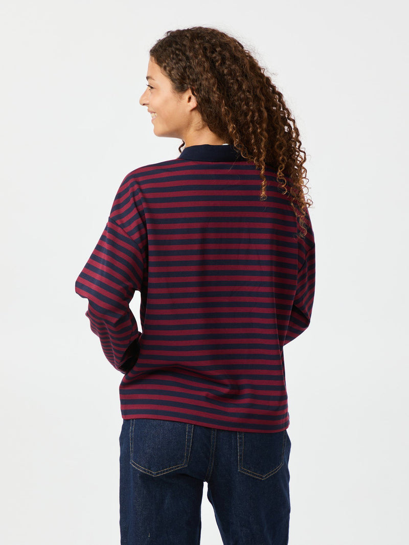 Neo Noir Sara Stripe Polo Blouse - Navy/red