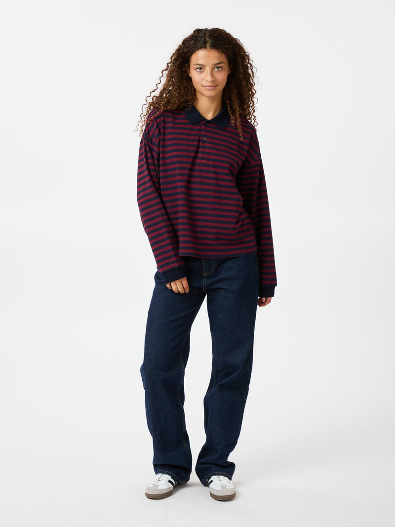 Neo Noir Sara Stripe Polo Blouse - Navy/red