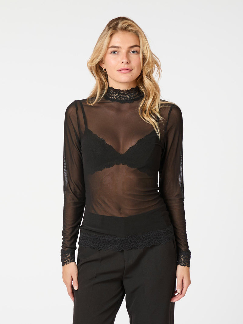 Neo Noir Liza Mesh Lace Blouse - Black