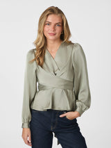 Neo Noir Rista Heavy Sateen Blouse - Smoke Green