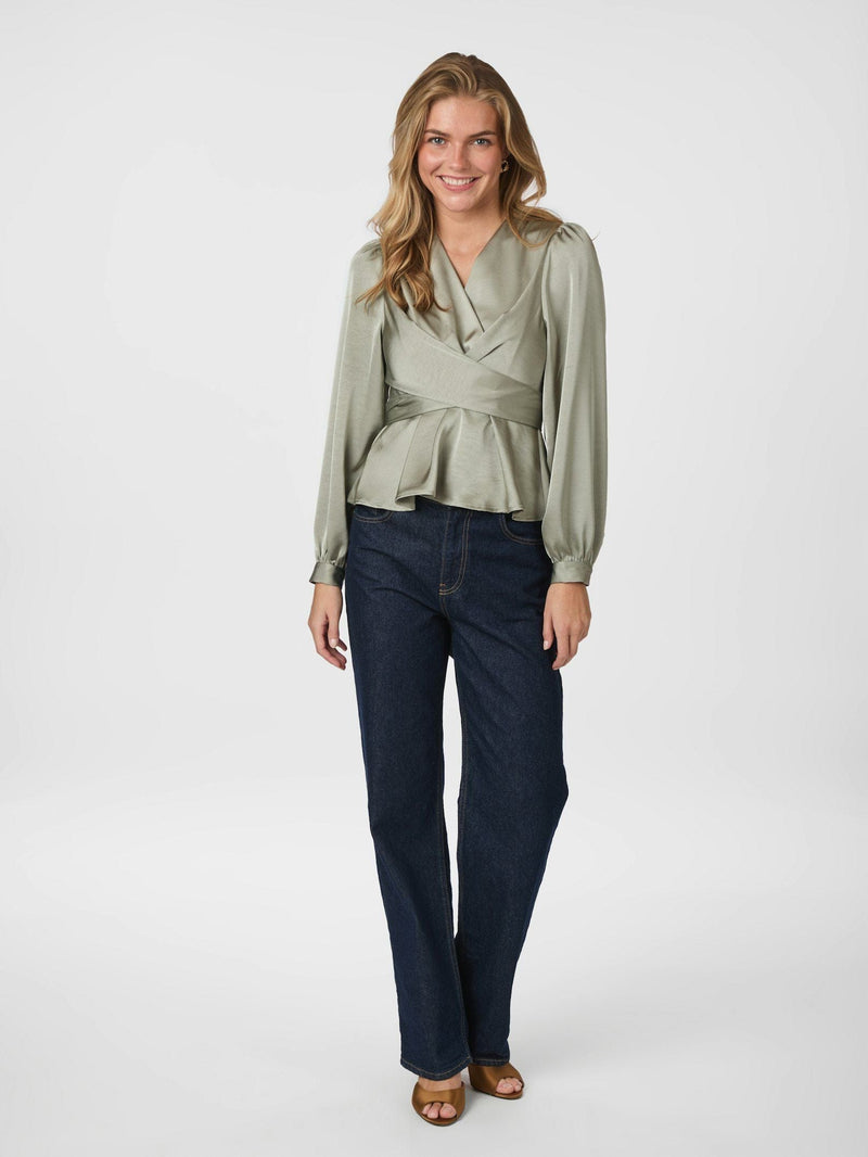 Neo Noir Rista Heavy Sateen Blouse - Smoke Green