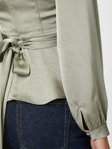 Neo Noir Rista Heavy Sateen Blouse - Smoke Green