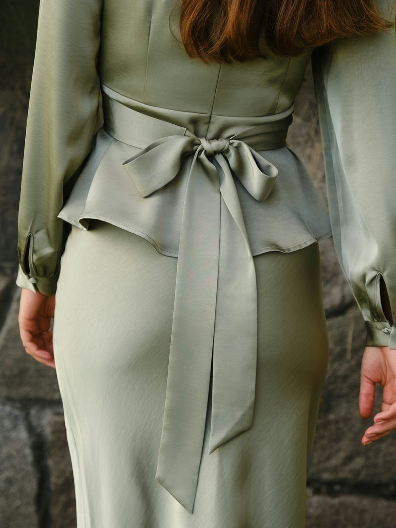 Neo Noir Rista Heavy Sateen Blouse - Smoke Green
