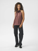Neo Noir Rosette heavy Sateen Top - Dark Rose