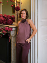 Neo Noir Rosette heavy Sateen Top - Dark Rose