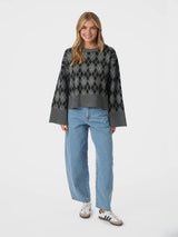 Neo Noir Kick Check Knit Blouse - Antracit