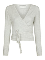 Neo Noir Nia Jersey Wrap Blouse - Light Grey Melange
