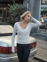 Neo Noir Nia Jersey Wrap Blouse - Light Grey Melange