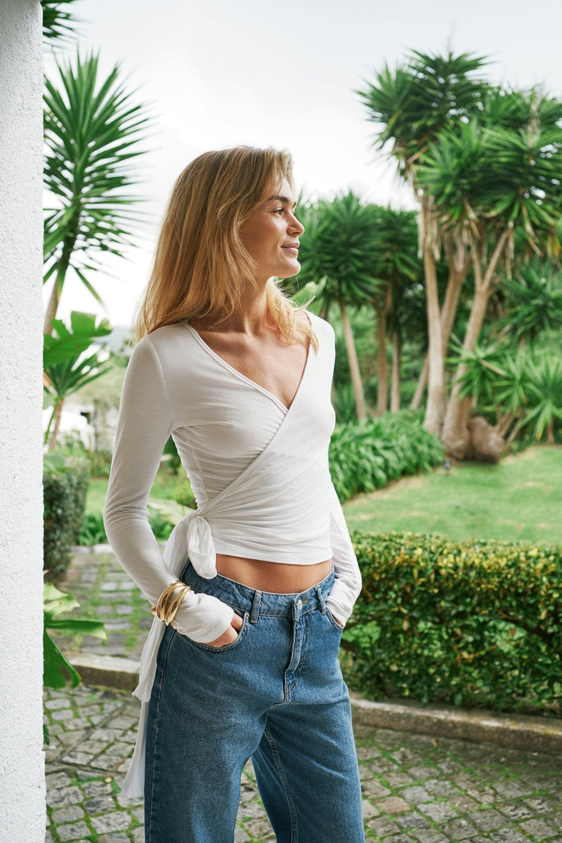 Neo Noir Nia Jersey Wrap Blouse - White