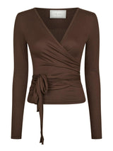 Neo Noir Nia Jersey Wrap Blouse - Chocolate Brown