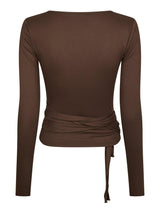 Neo Noir Nia Jersey Wrap Blouse - Chocolate Brown