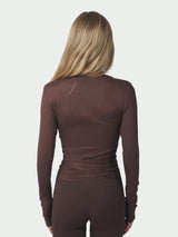 Neo Noir Nia Jersey Wrap Blouse - Chocolate Brown
