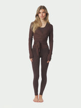 Neo Noir Nia Jersey Wrap Blouse - Chocolate Brown