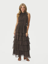 Neo Noir Marli Solid Chiffon Dress - Dusty Brown