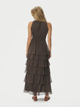 Neo Noir Marli Solid Chiffon Dress - Dusty Brown