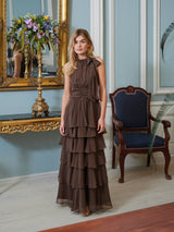 Neo Noir Marli Solid Chiffon Dress - Dusty Brown
