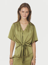 Neo Noir Casadia Heavy Sateen Blouse - Saga Green