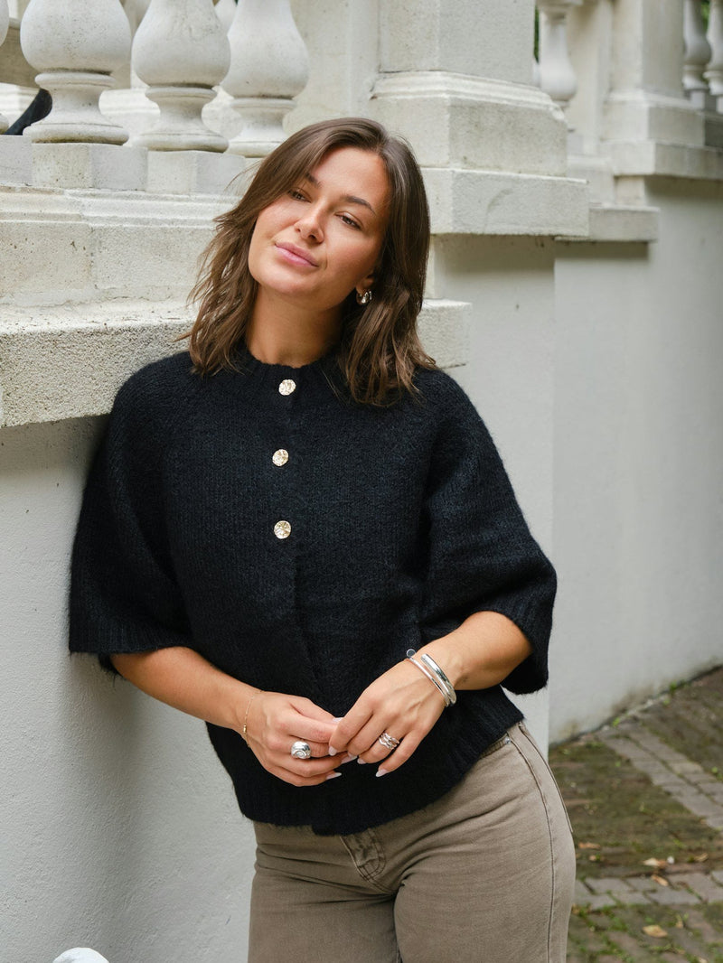 Neo Noir Benuta Fluffy Knit Cardigan - Black