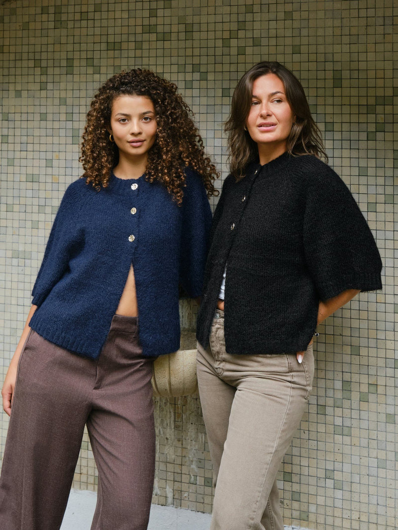 Neo Noir Benuta Fluffy Knit Cardigan - Black