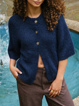 Neo Noir Benuta Fluffy Knit Cardigan - Navy