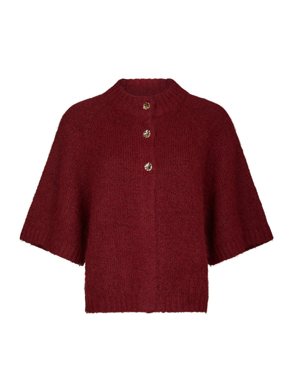Neo Noir Benuta Fluffy Knit Cardigan - Dark Red
