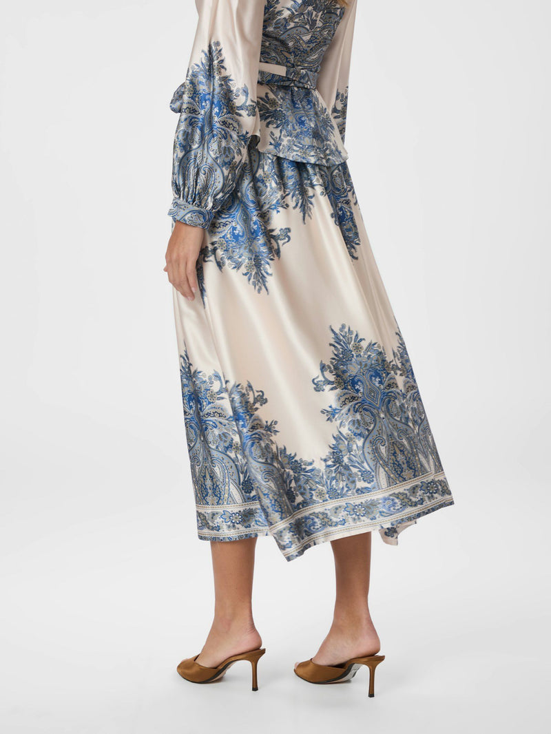 Neo Noir Lenni Paisley Border Skirt - Ash Blue