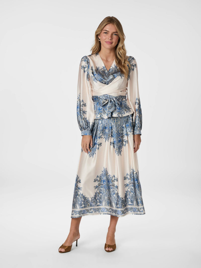 Neo Noir Lenni Paisley Border Skirt - Ash Blue