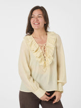 Neo Noir Katarina Crepe Ruffle Blouse - Light Yellow