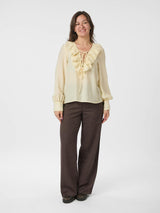 Neo Noir Katarina Crepe Ruffle Blouse - Light Yellow