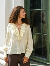Neo Noir Katarina Crepe Ruffle Blouse - Light Yellow