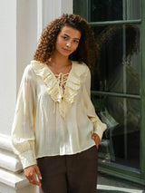 Neo Noir Katarina Crepe Ruffle Blouse - Light Yellow
