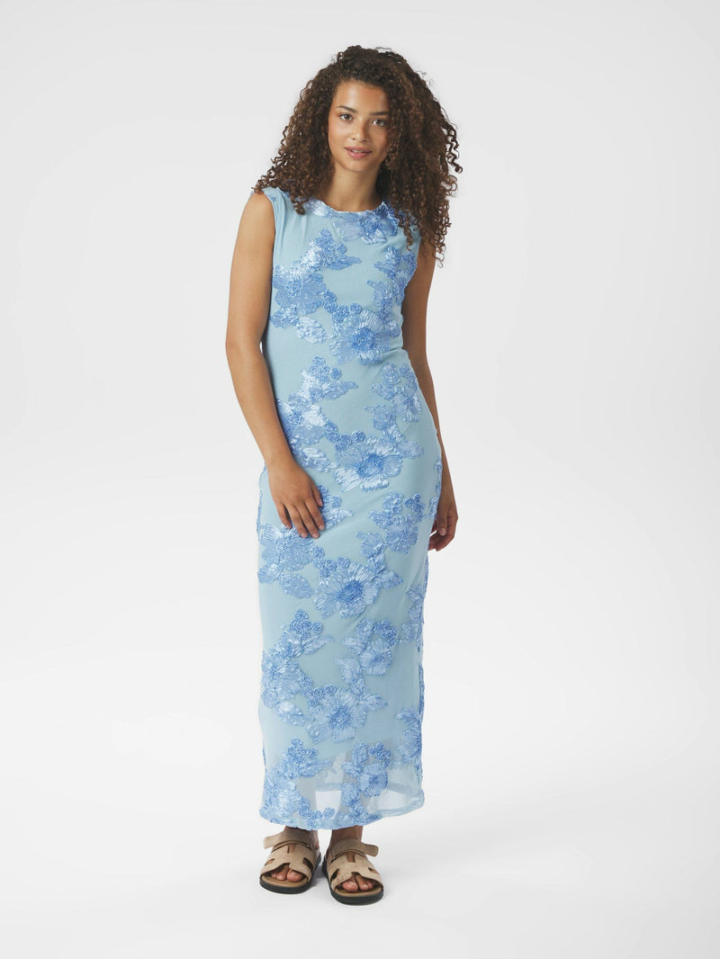 Neo Noir Tiranna Big Flower Mesh Dress - Light blue
