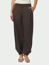 Neo Noir Fayla Drap Satin Balloon Pants - Dark Brown