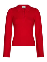 Neo Noir Fannya LS Solid Knit Polo - Red