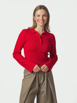 Neo Noir Fannya LS Solid Knit Polo - Red