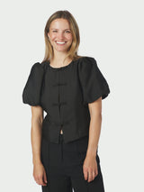 Neo Noir Anela Mandarin Dull Satin Blouse - Black