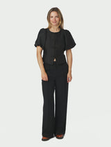 Neo Noir Anela Mandarin Dull Satin Blouse - Black