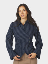 Neo Noir Fenli Slim Stripe Shirt - Navy