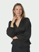 Neo Noir Pascal Drapy Satin Blouse - Black