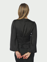 Neo Noir Pascal Drapy Satin Blouse - Black