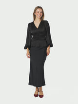 Neo Noir Pascal Drapy Satin Blouse - Black