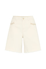 Pulz Annie HW Shorts - Ecru Denim