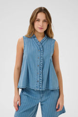 Culture Renny Sleeveless Shirt - Light Blue Denim