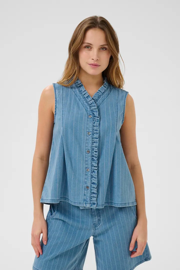 Culture Renny Sleeveless Shirt - Light Blue Denim