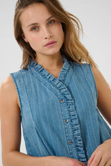 Culture Renny Sleeveless Shirt - Light Blue Denim