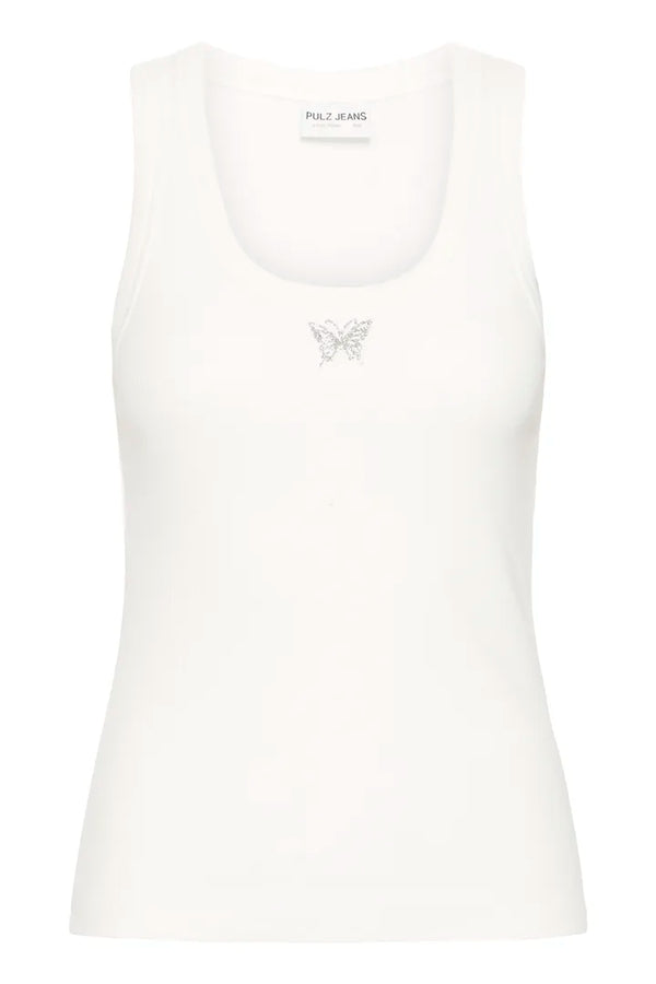 Pulz Allesia Butterfly Tank Top - Bright White