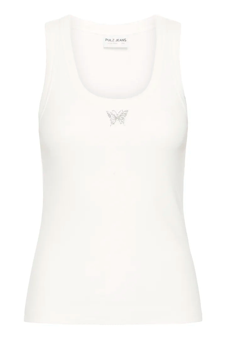 Pulz Allesia Butterfly Tank Top - Bright White