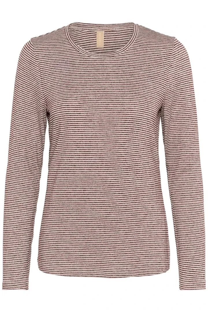 Culture Alexandra Jersey LS T-shirt - Bordeaux/Whitec