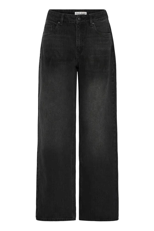 Pulz Vega UHW Jeans Wide Leg - Black Denim