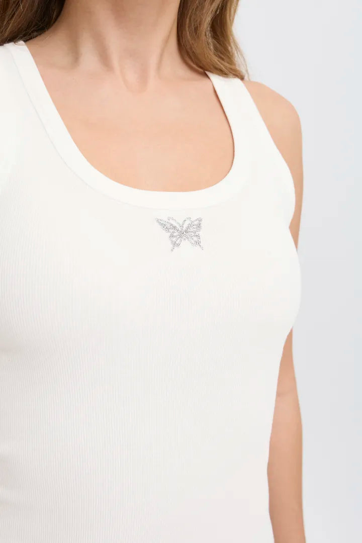 Pulz Allesia Butterfly Tank Top - Bright White